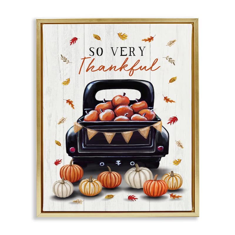 Stupell Autumnal So Very Thankful Framed Floater Canvas Wall Art Design By Elizabeth Tyndall - 25 x 31 - Gold