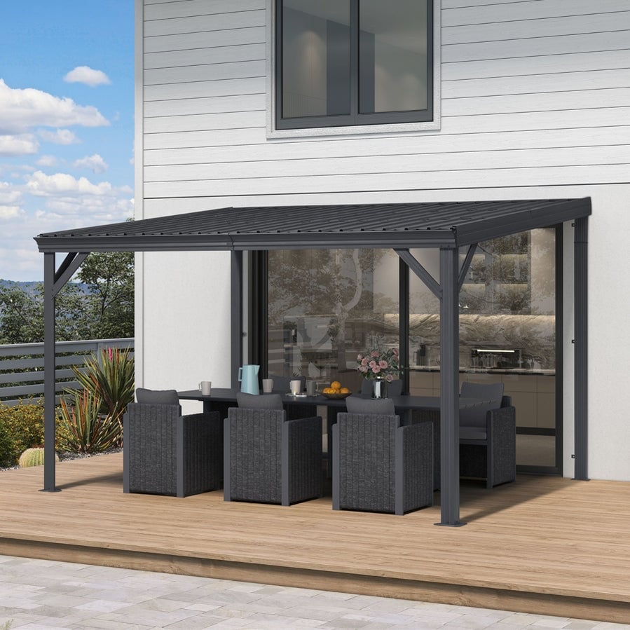 PURPLE LEAF Lean-To Gazebo with Metal Roof & Built-In Drainage Slots, Wall-Attached Patio Cover for Outdoor Living Extension