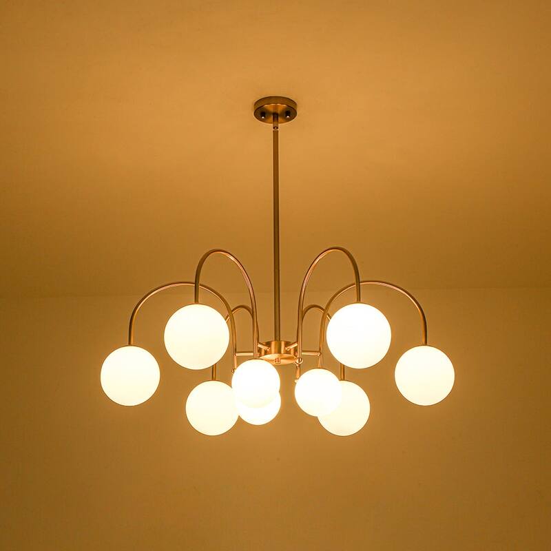 Mid-Century Tiered Frosted Glass Globe Round Sputnik Chandelier