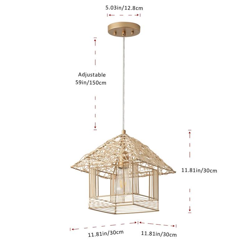 Farmhouse 1-Light Creative Rattan Woven House-Shaped Pendant Lighting Fixture