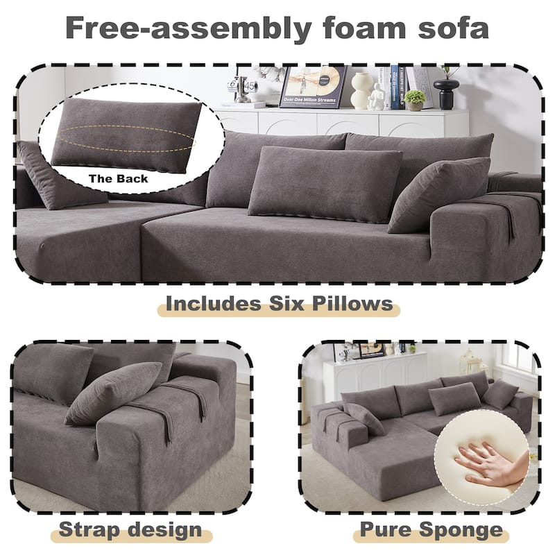 108" Chenille Modular L-Shaped Sectional Sofa with 6 Pillows, Right Chaise & No-Assembly Design