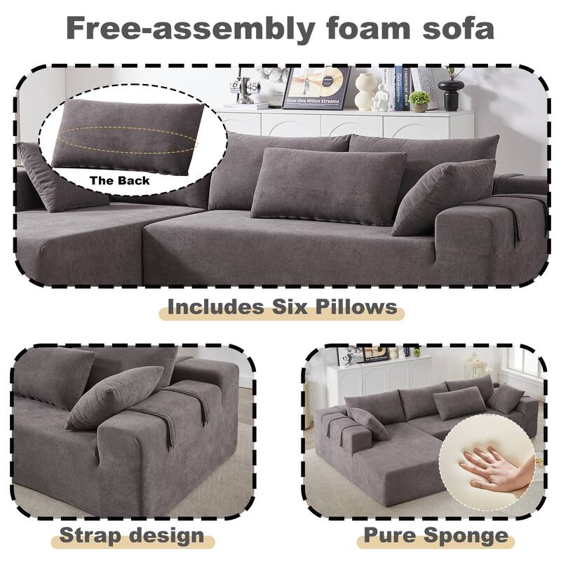 Modern Chenille Upholstered Sectional Sofa Couch Set,Modular L Shaped Sectional Living Room Sofa Set With 6 Pillows(Left Chaise)