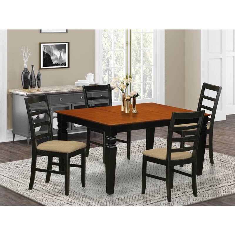HomeStock 5-Piece Black and Cherry Finish Solid Wood Top Dining table with 4 Chairs with Lattice Back