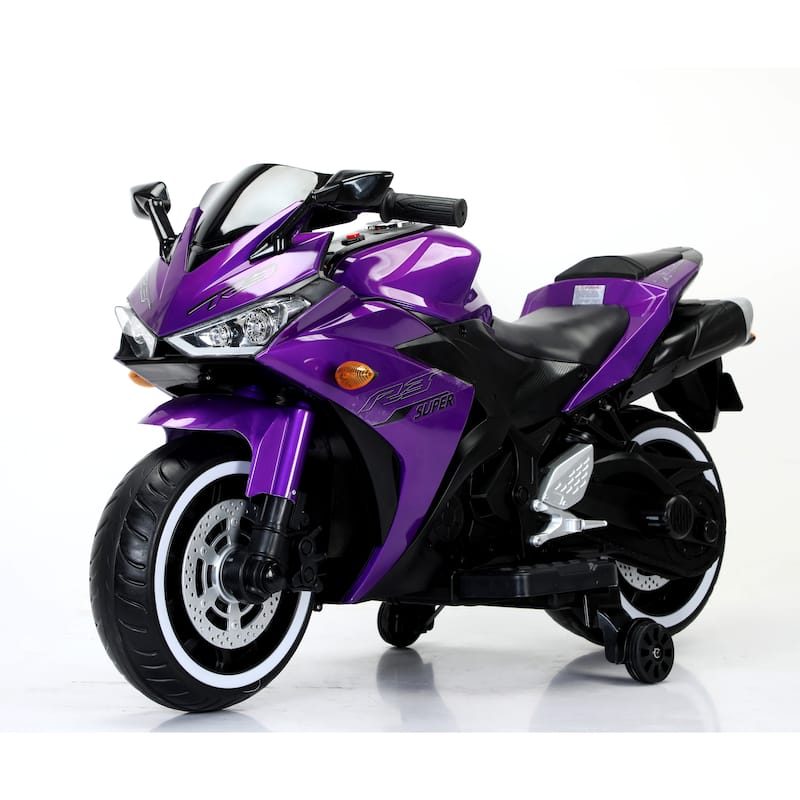 Electric Car for Kids with Training Wheels, Electric Motorcycle Toy with Charge Display, Battery Powered Electric Car, Purple