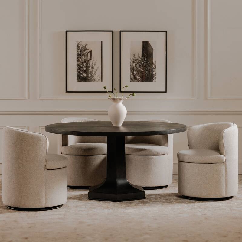 NADAAL STUDIOS Bramric Dining Chair, Curved Back Swivel Seat in Performance Upholstery, Oatmeal