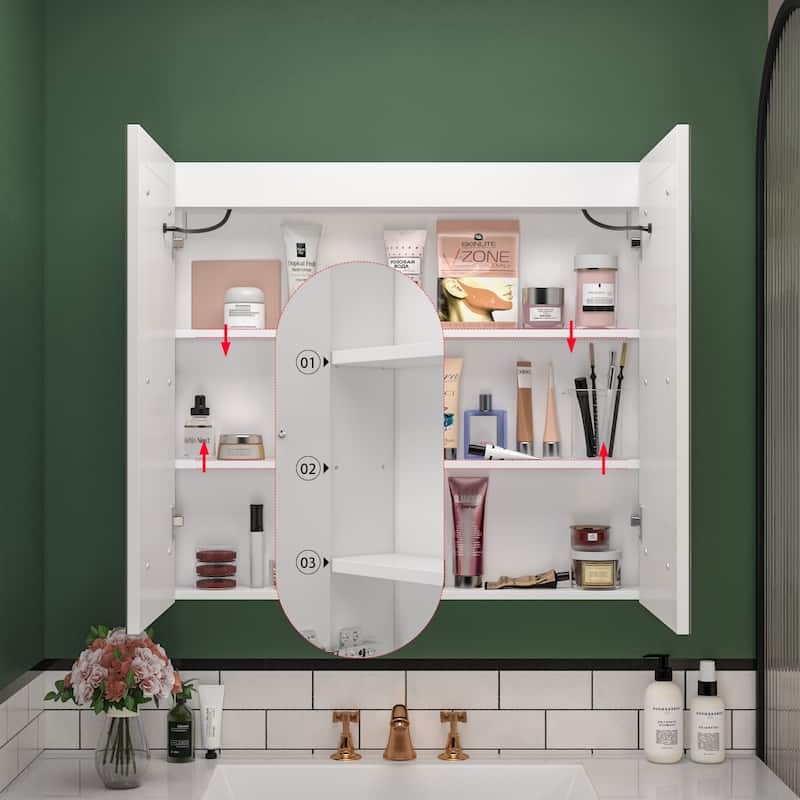Lighted Medicine Cabinet with Mirror 35.4/47.2 Inch Bathroom Cabinet