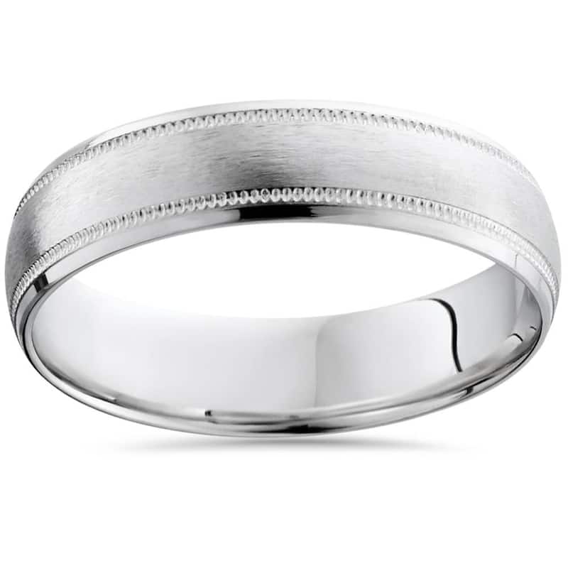 Bliss Diamond Mens Satin White Gold Wedding Band 6mm - 9.5
