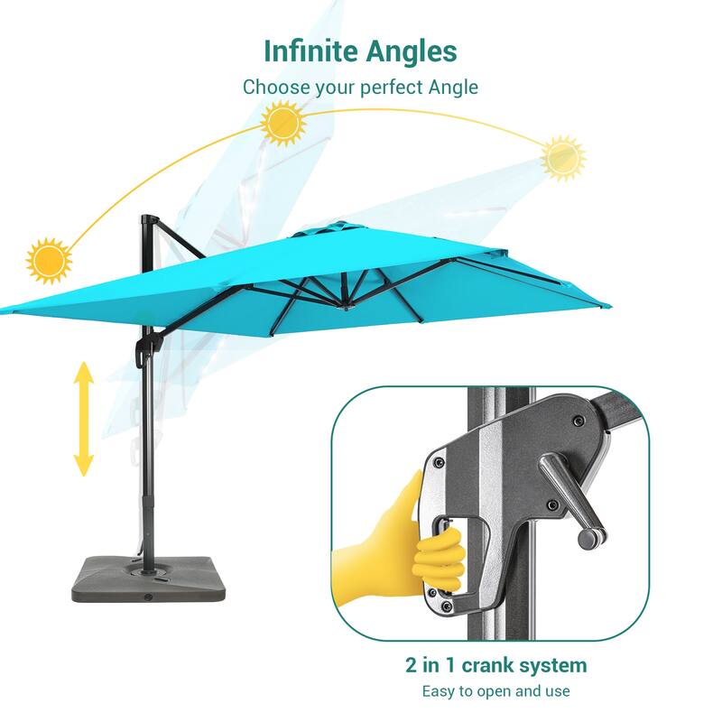 BONOSUKI 10x10FT Cantilever Patio Umbrella Infinite Angle Adjustment w/Base