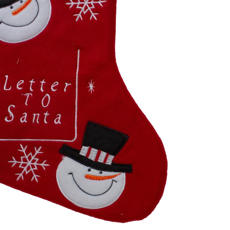 19" Red White Embroidered Snowmen Letter to Santa Christmas Stocking