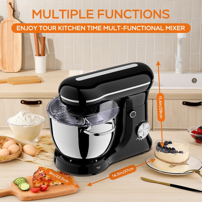 Anmytek Black Stand Mixer Multifunctional Kitchen Appliance for Baking Dough Heavy Duty Modern Countertop Mixing
