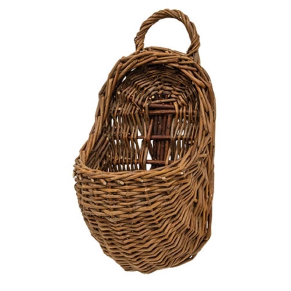 Round Big Belly Hanging Willow Basket Wall Decor Rustic Farmhouse Woven Storage Display - 13.5" H x 6.5" W x 7" D