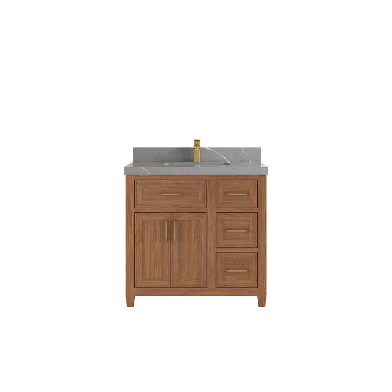 Willow Collections 36 in. W x 22 in. D Santa Monica Teak Bathroom Vanity Center with Countertop