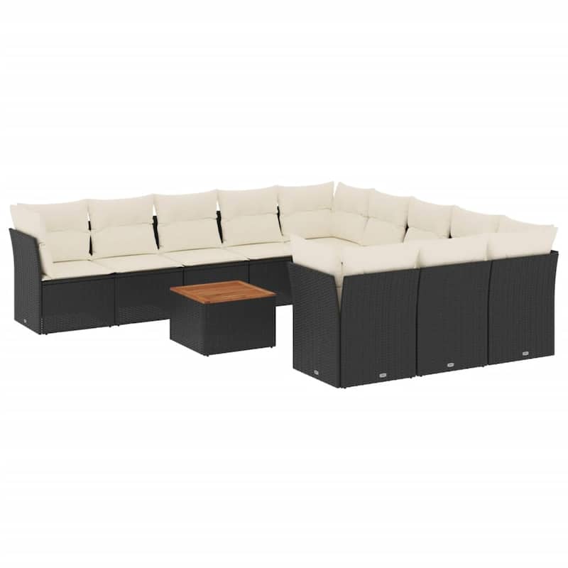 vidaXL Garden Sofa Set Black PE Rattan Large Removable Covers - 113.8 x 33.5 x 24.4