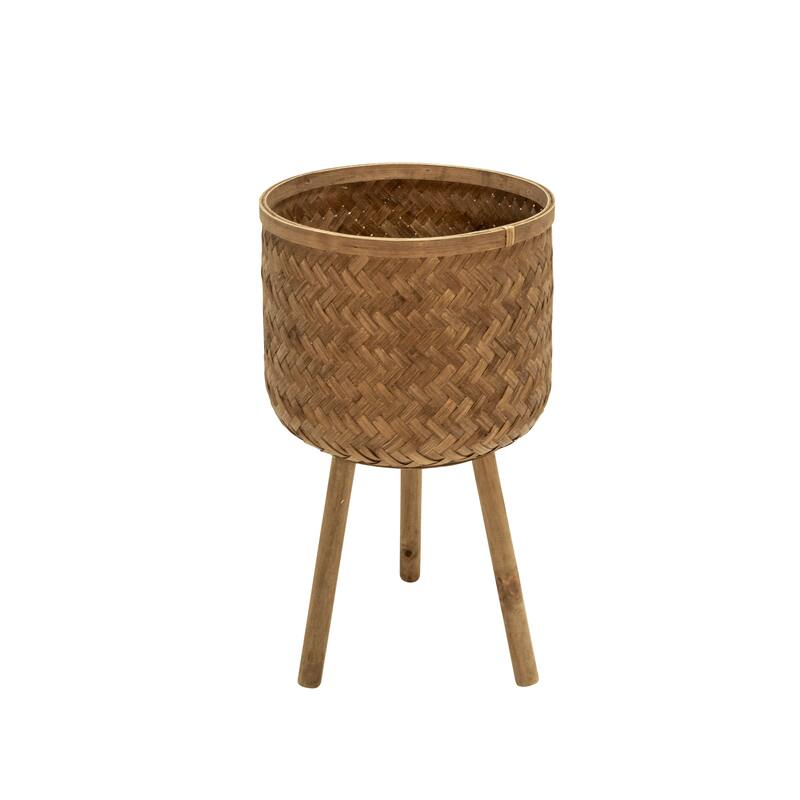 Sagebrook Home Neutral Boho Wicker Planter Stand Set, Versatile Indoor Garden Decor
