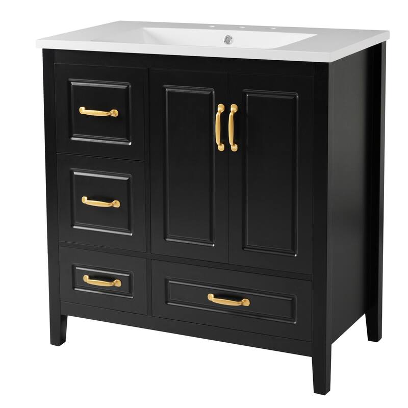 36 inch Bathroom Vanity with Sink, One Cabinet with Soft-closing Doors, 4 Soft-Closing Drawers, Metal Handles