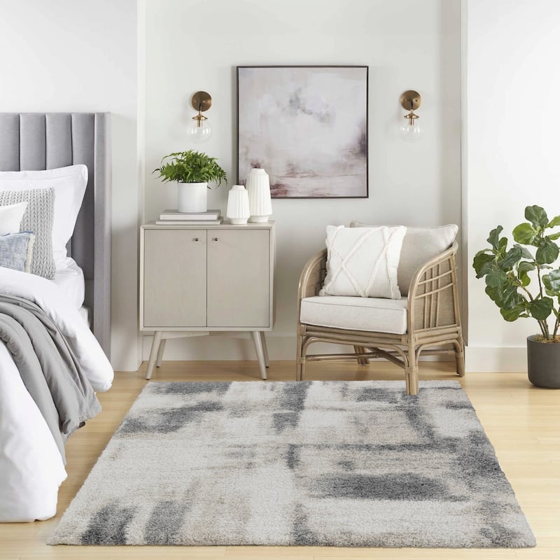 Noori Rug Lux Walsh Abstract Modern 2-inch Thick Shag Rug - 5'0" x 8'0" - Grey/Beige