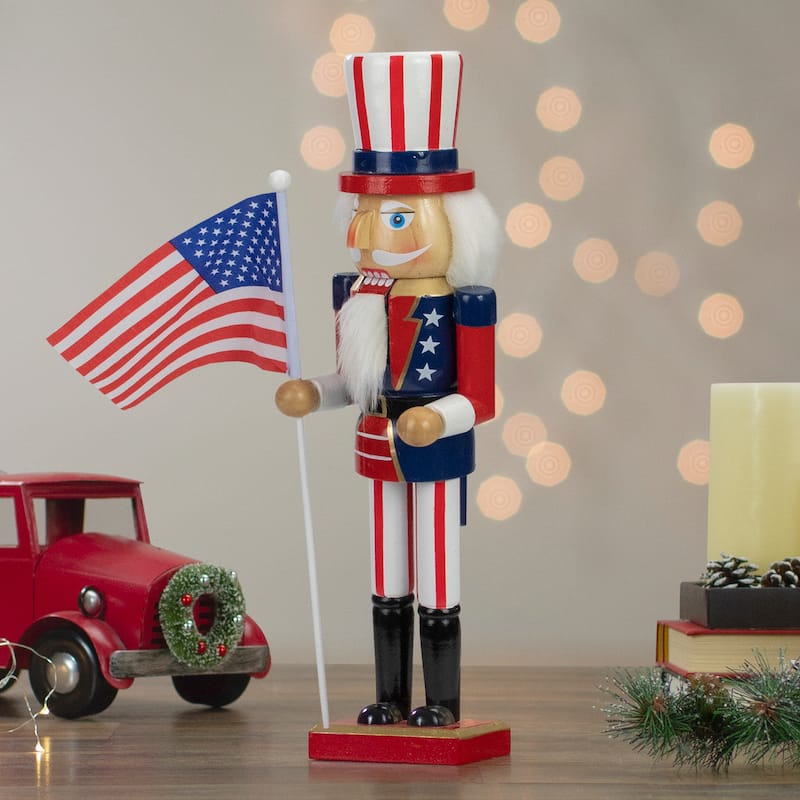 Patriotic Wooden Uncle Sam Christmas Nutcracker - 15"
