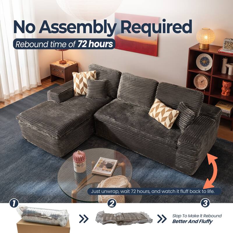 HOOOWOOO Modern Upholstered Fabric Sectional Sofa with Chaise