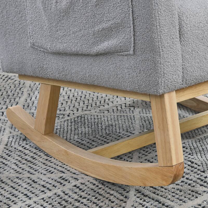 High Back Rocker Accent Chair with Wood Base, One Lumbar Pillow and Two Side Pockets