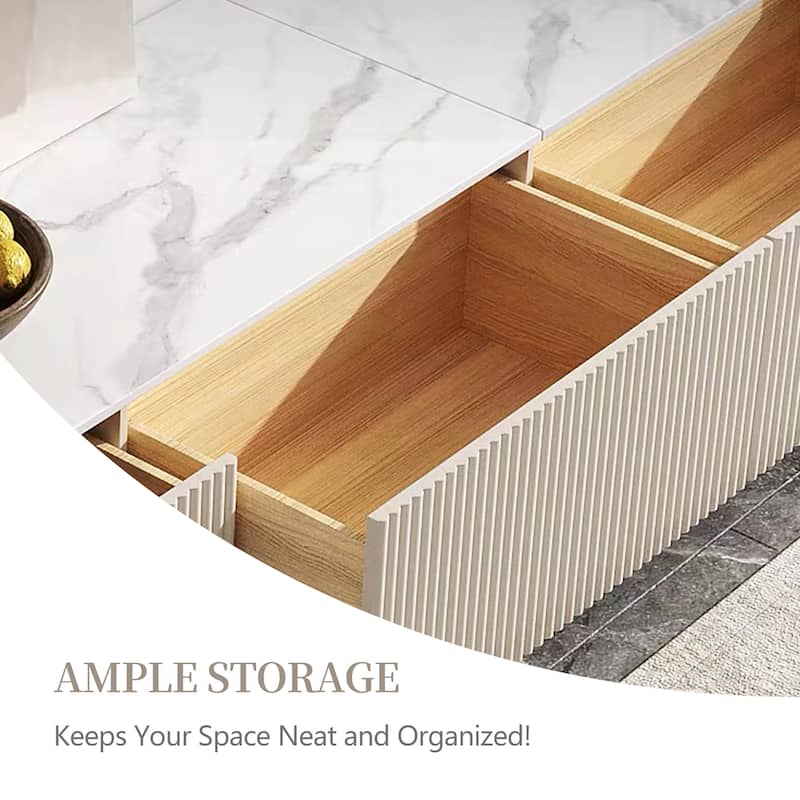 Modern TV Stands with Glossy Sintered Stone, 4-6Drawers, White & Gray