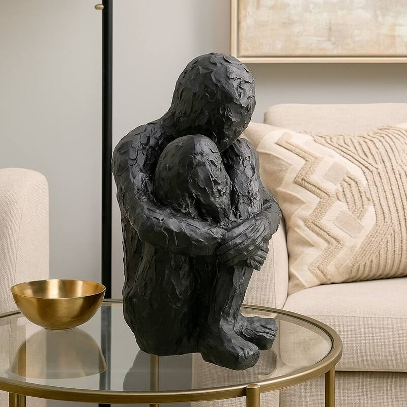 Roy Abstract Contemplative Man Figurine, Black Resin Art, 27 Inch