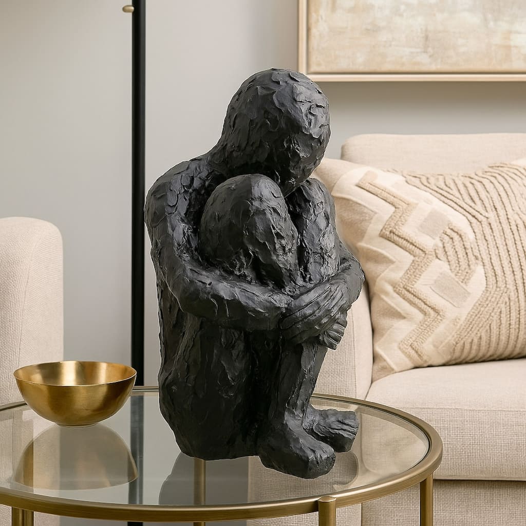 Roy Abstract Contemplative Man Figurine, Black Resin Art, 27 Inch