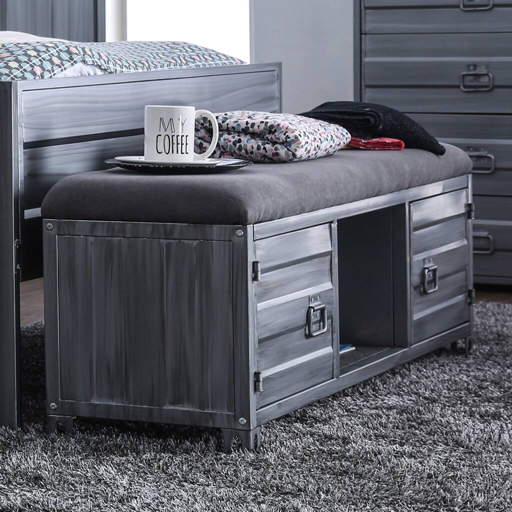 Hadzhidimovo Industrial Sliver Metal Padded Storage Bench by Copper Grove