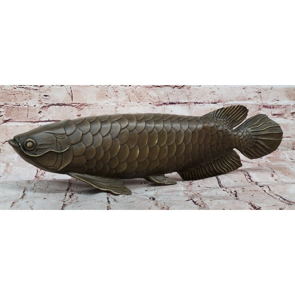 Bronze Arowana Fish Sculpture – Asian Feng Shui Wealth Symbol Figurine