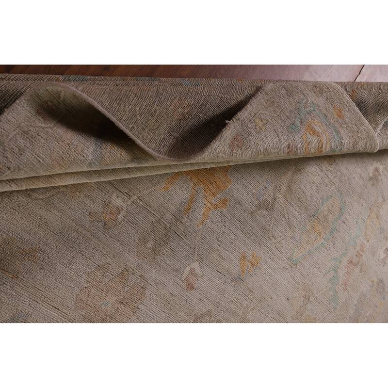 Vegetable Dye Beige Oushak Turkish Rug Hand-Knotted Wool Carpet - 8'1" x 9'8"