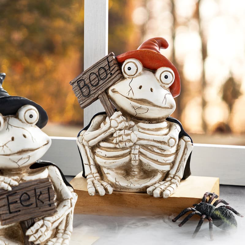 Glitzhome Set of 2 7''H Halloween Resin Skeleton Frogs Table Decor