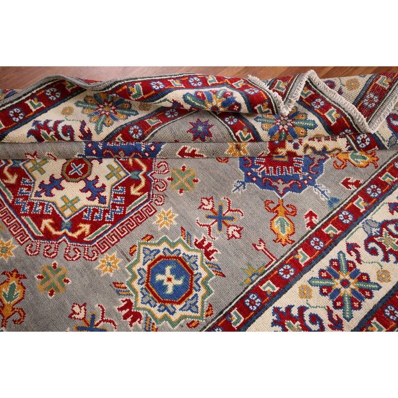 Traditional Grey Kazak Oriental Area Rug Handmade Wool Carpet - 4'11" x 6'8"