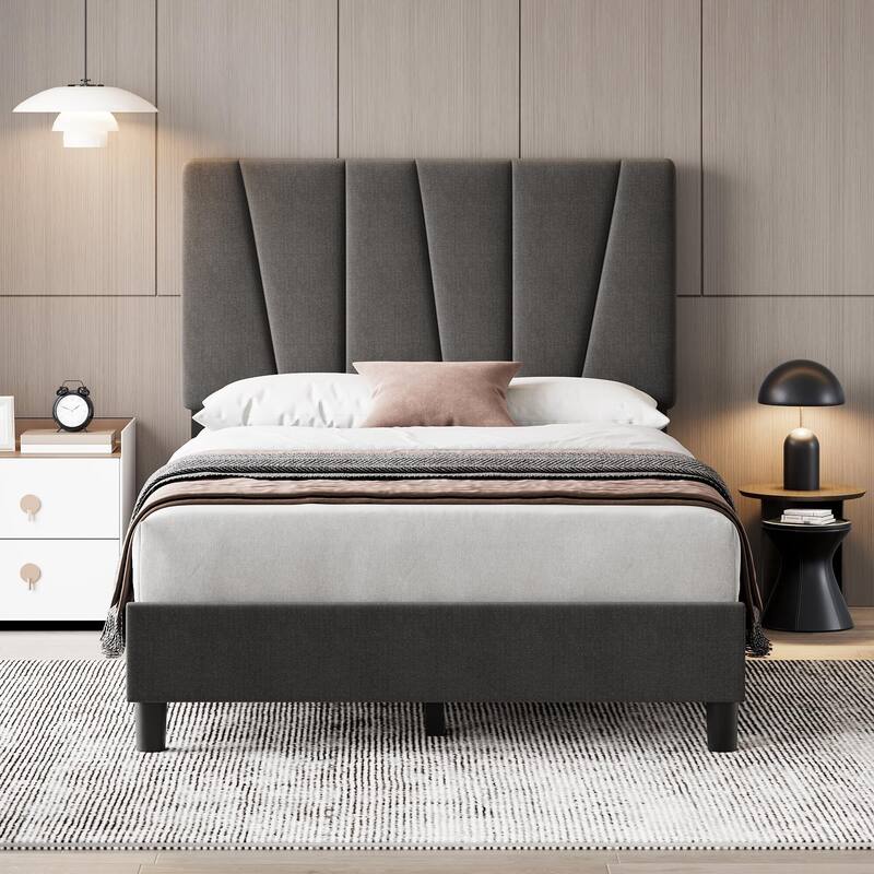 Bed Frame with Adjustable Headboard - Grey - Twin