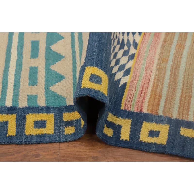 Hand Woven Oriental 100% Wool Carpet Southwestern Tribal Multi-Colored Kilim Runner Rug - 7' 6'' X 2' 1''