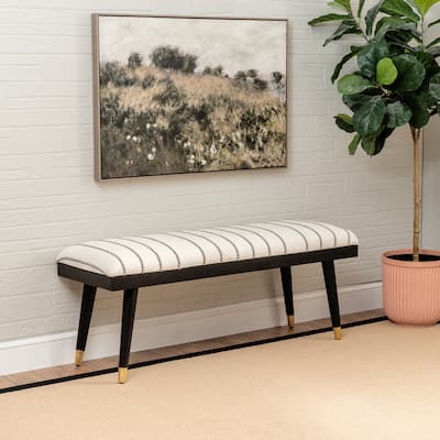Conlan Cream and Black Upholstered Solid Mango Wood Black Bench