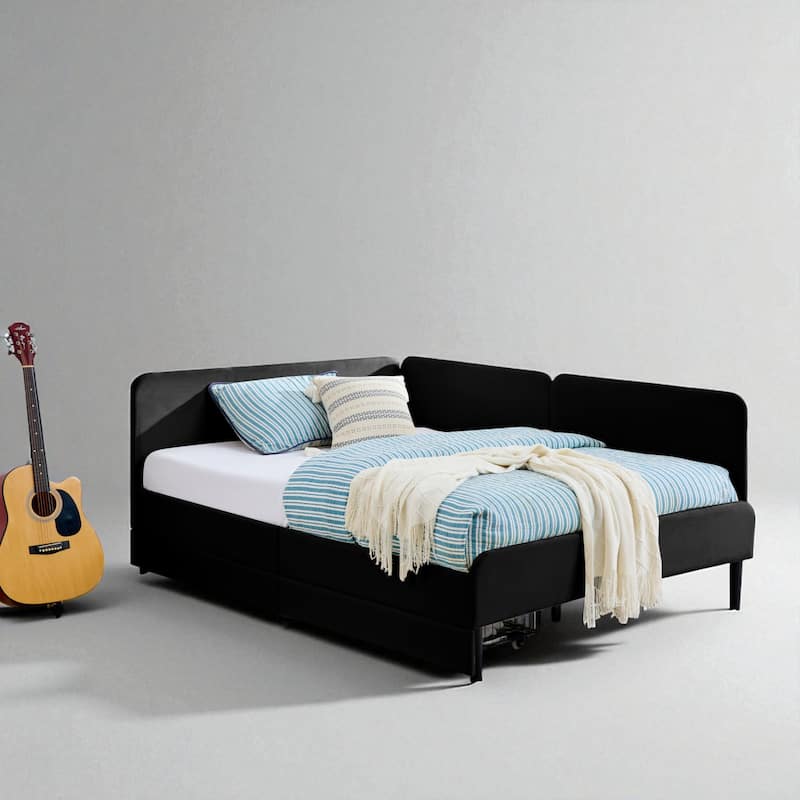 Twin Size Upholstered Platform Sofa Bed with Velvet Cushions and 2 Storage Drawers, Convertible Daybed Frame
