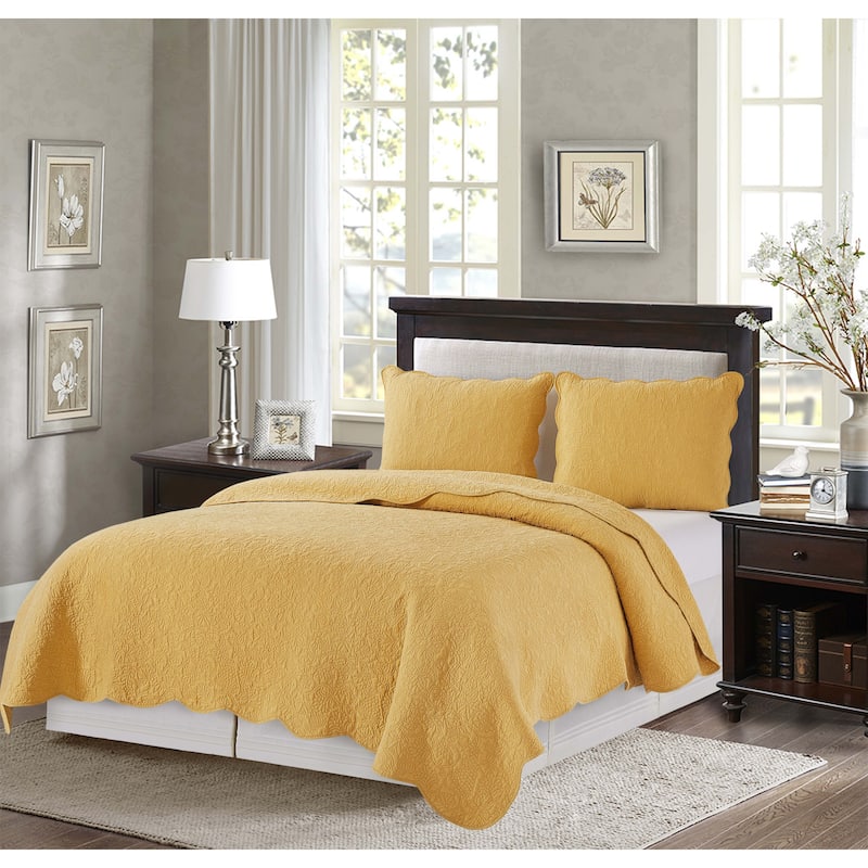 Christiana Cotton Reversible Machine Washable Quilt Set - King - Yellow
