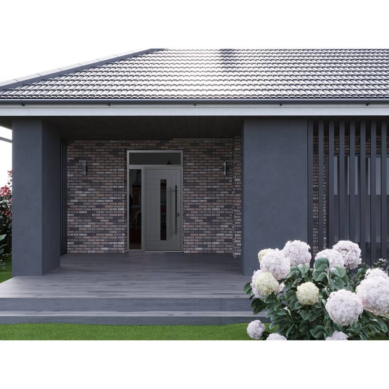 Front Prehung Steel Door Ronex 1011 Grey Side and Top Window Sidelite Stainless Inserts W36+12xH80+16 Lh I