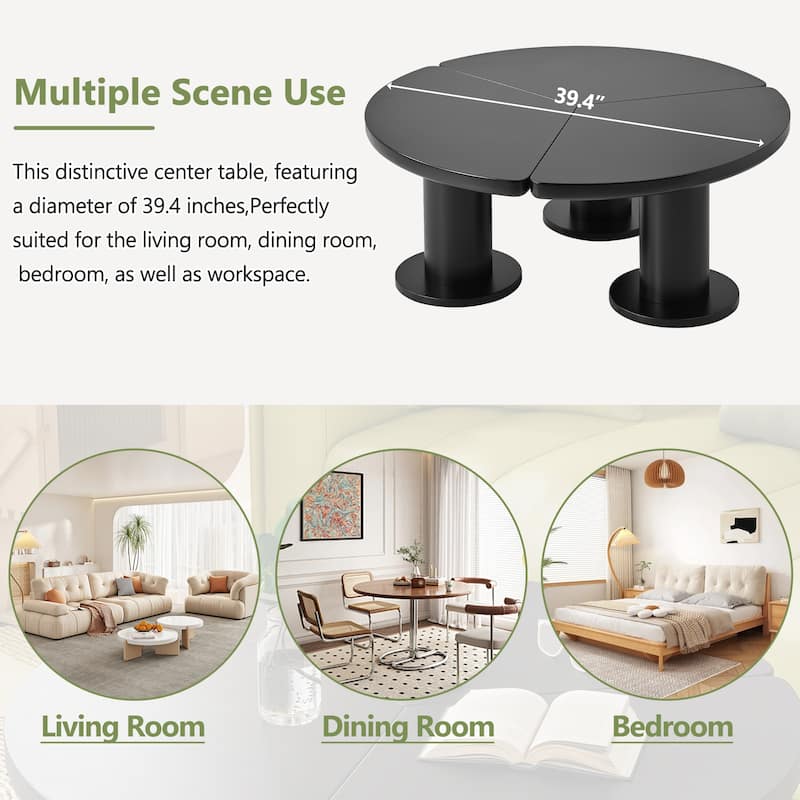 Φ39.4" Round Petal-Shaped Coffee Center Table with 3 Thick Legs