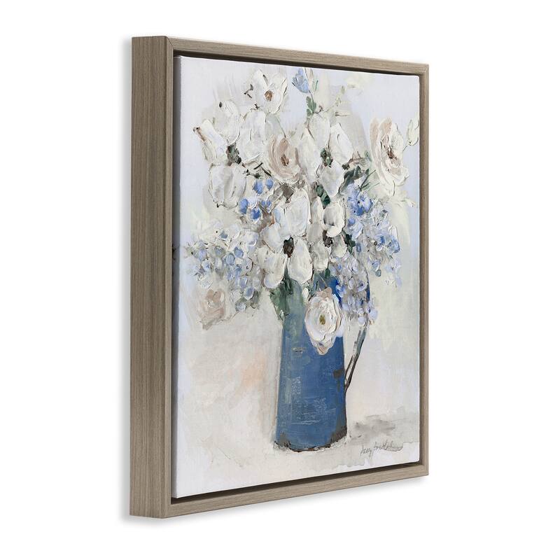 Stupell Bouquet in Blue Country Vase Framed Floater Canvas Wall Art Design By Sally Swatland