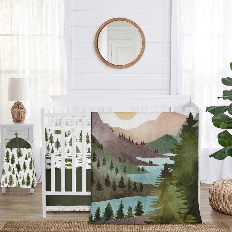 Sweet Jojo Designs Green Woodland Boy Girl Unisex/Neutral 6pc Crib Bedding + BreathableBaby Breathable Mesh Liner - Crib Size