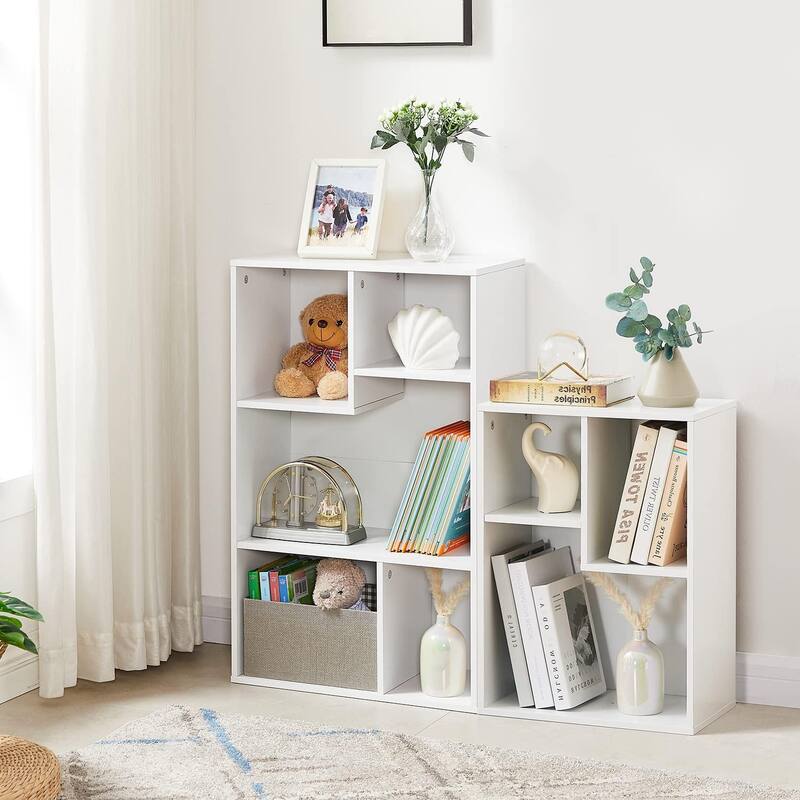 VECELO Wide Wood Organizer Bookcase Sets - 8 Cubes - White