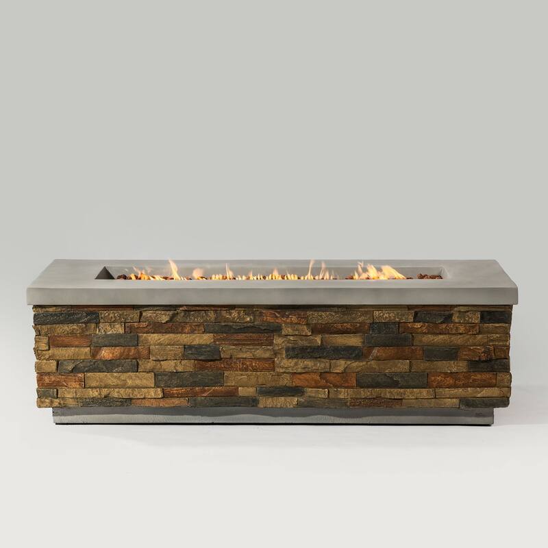 GDFStudio - Sullivan 60-Inch Rectangular Propane Fire Pit Table in Natural Stone Concrete Finish