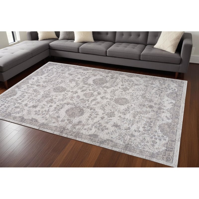 Bihi Distressed Floral Traditional Stain Resistant Woven Area Rug By HomeRoots - 7' X 10' - Cream/Onyx - Rectangle