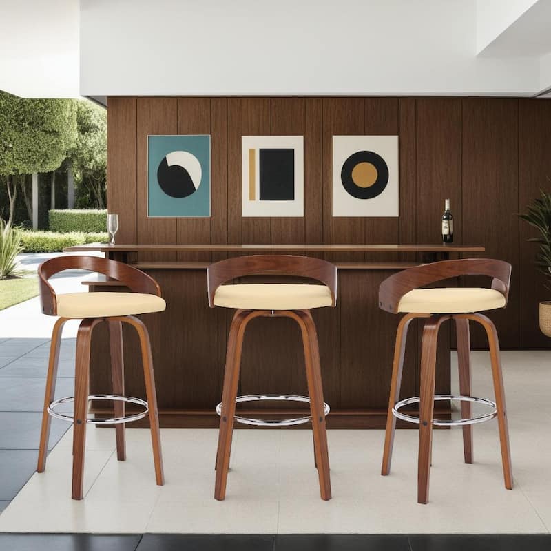 Carson Carrington Solavagen Mid-Century Modern Swivel Counter or Bar Stool - Cream & Walnut - Bar Height