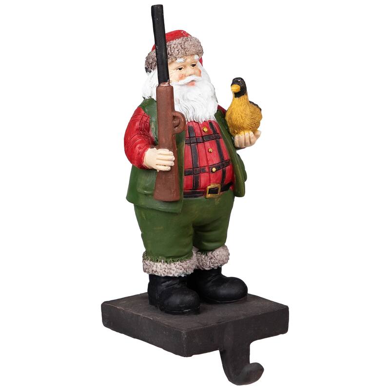 8.5" Hunter Santa with Duck Christmas Stocking Holder
