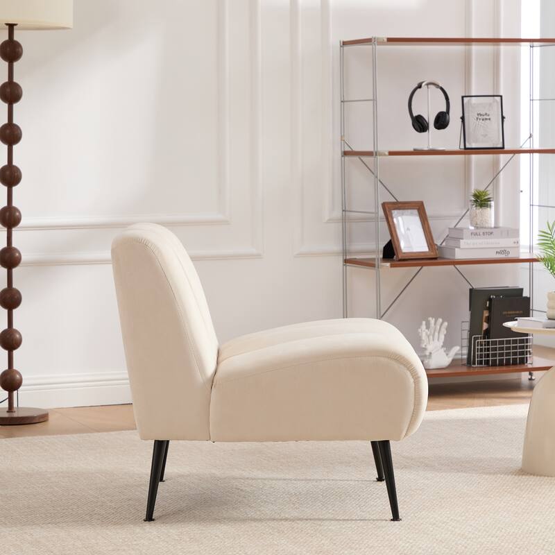 24.4" Wide Modern Upholstered Armless Chair with Black Metal Legs, Chenille Accent Chair for Living Room,Bedroom,Office