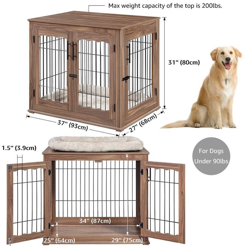 unipaws Pet Crate End Table, Double Doors Dog Kennel with Pet Bed