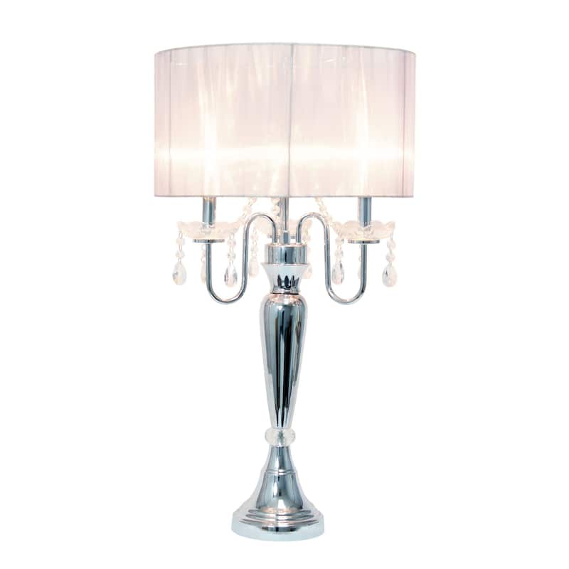 Chrome Cascading Crystal Table Lamp with Round Shade - 31" - White