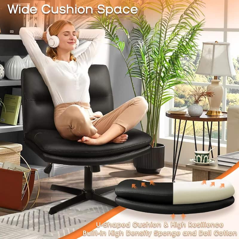 BOSSIN Criss Cross Chair Armless Office Desk Chair No Wheels,PU Leather Padded Modern Swivel Vanity Chair office chair