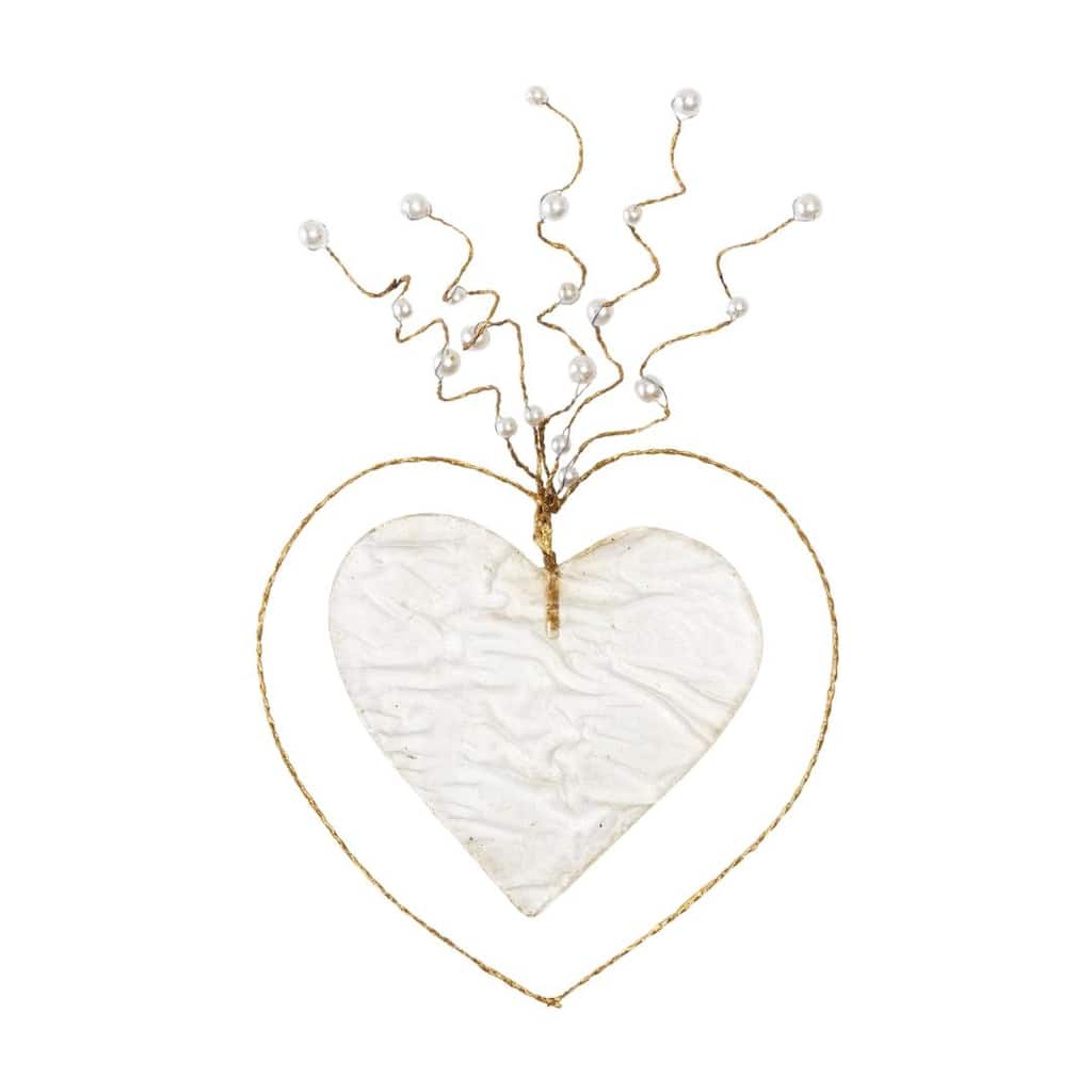 Transpac Wire/Resin Clear Heart w/Gold Pearls Home Decorations Valentines